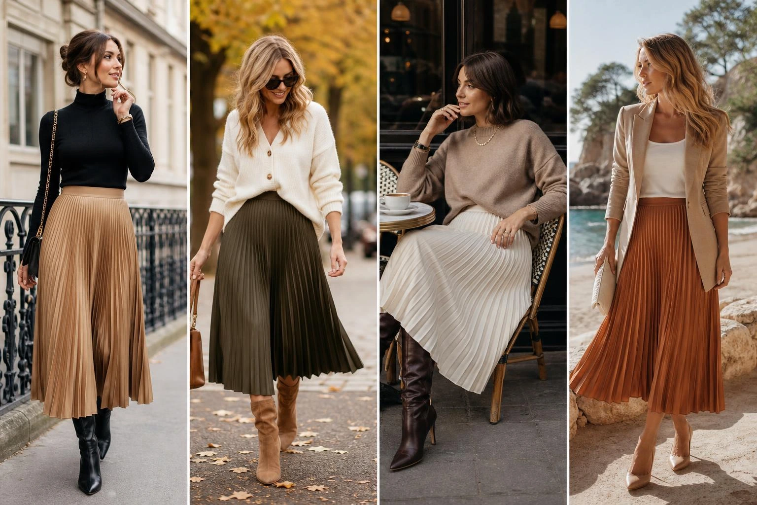 Pleated Midi Skirt Outfit Ideas for Fall