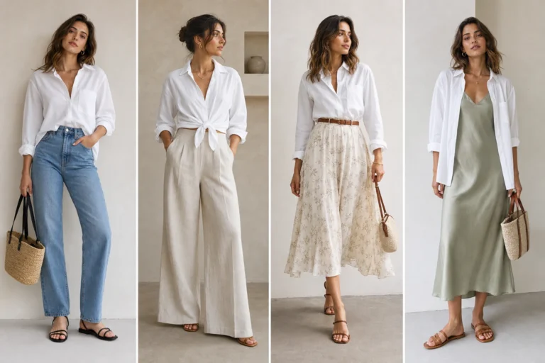 White button-down shirt styled four different ways