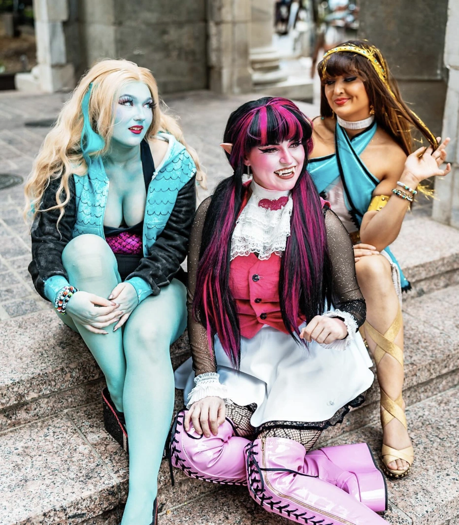 3 People Halloween Costumes: Blue Mermaid Hoodie + Pink Vampire Dress + Greek Goddess Outfit