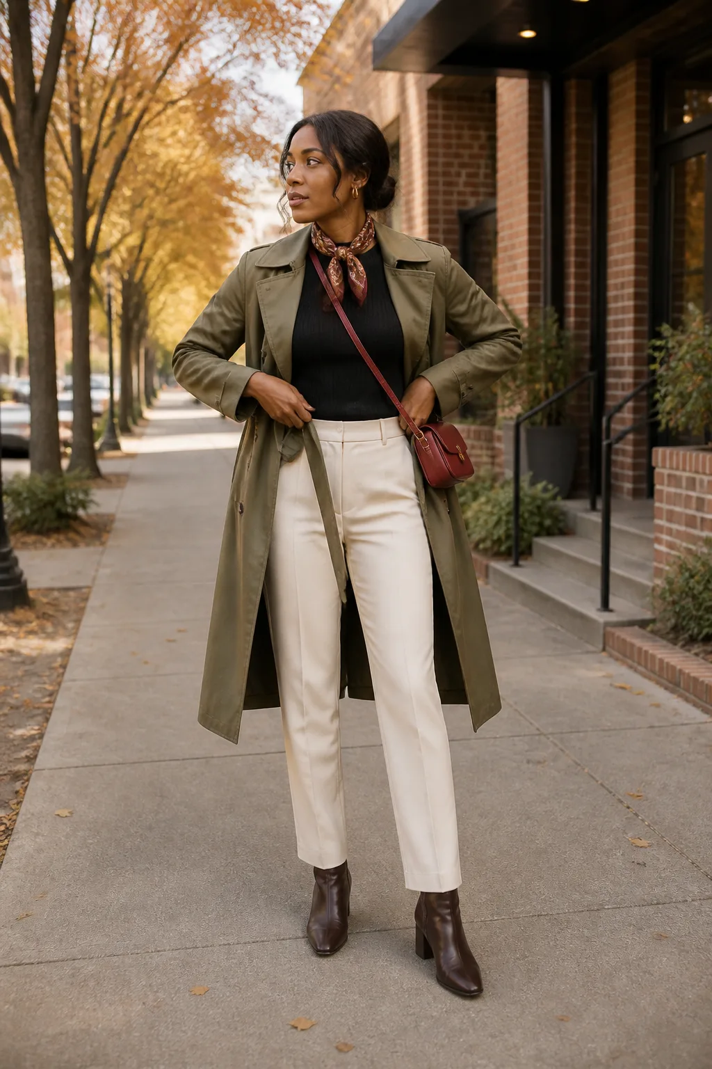Belted Trench with Straight-Leg Trousers