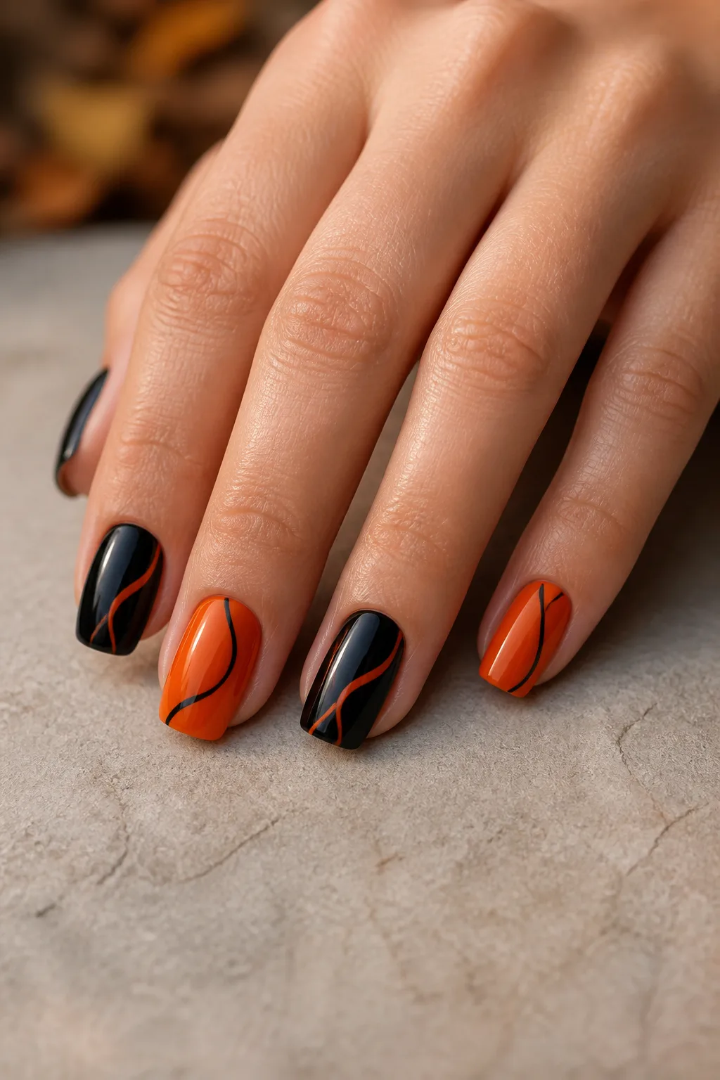 Black And Blood Orange Swirls