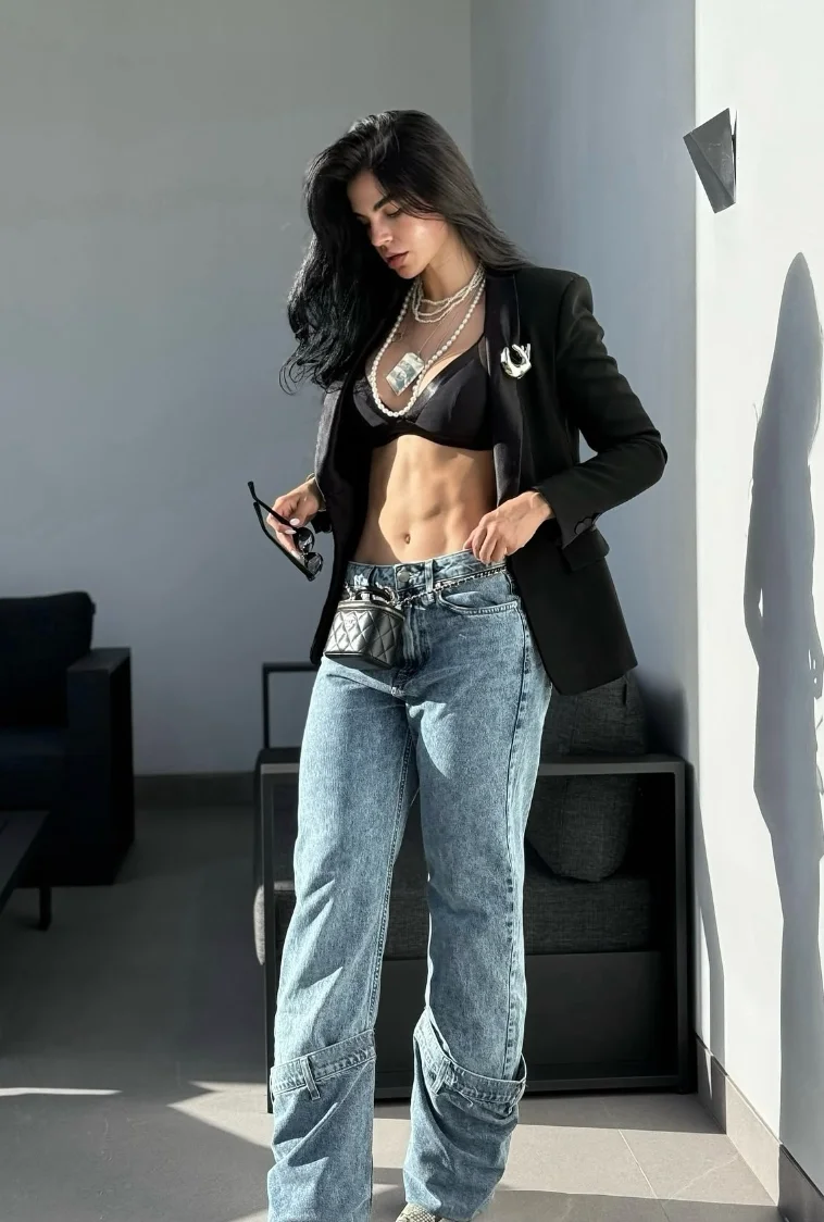 Black Blazer + Black Bralette + Light Wash Straight-Leg Jeans