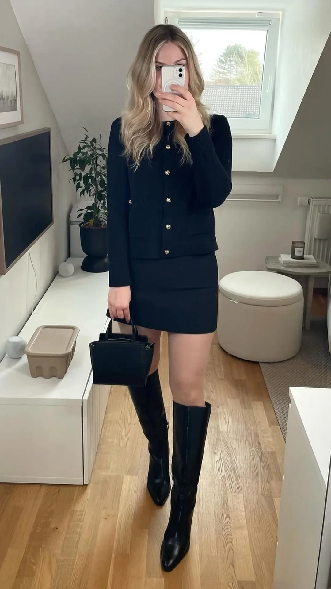 5- Black Cardigan With a Knit Mini
