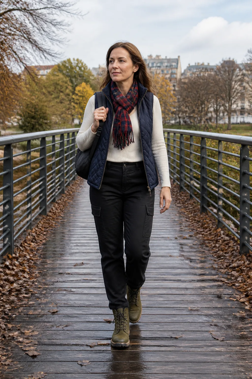 Black Cargo Trousers with a Quilted Vest