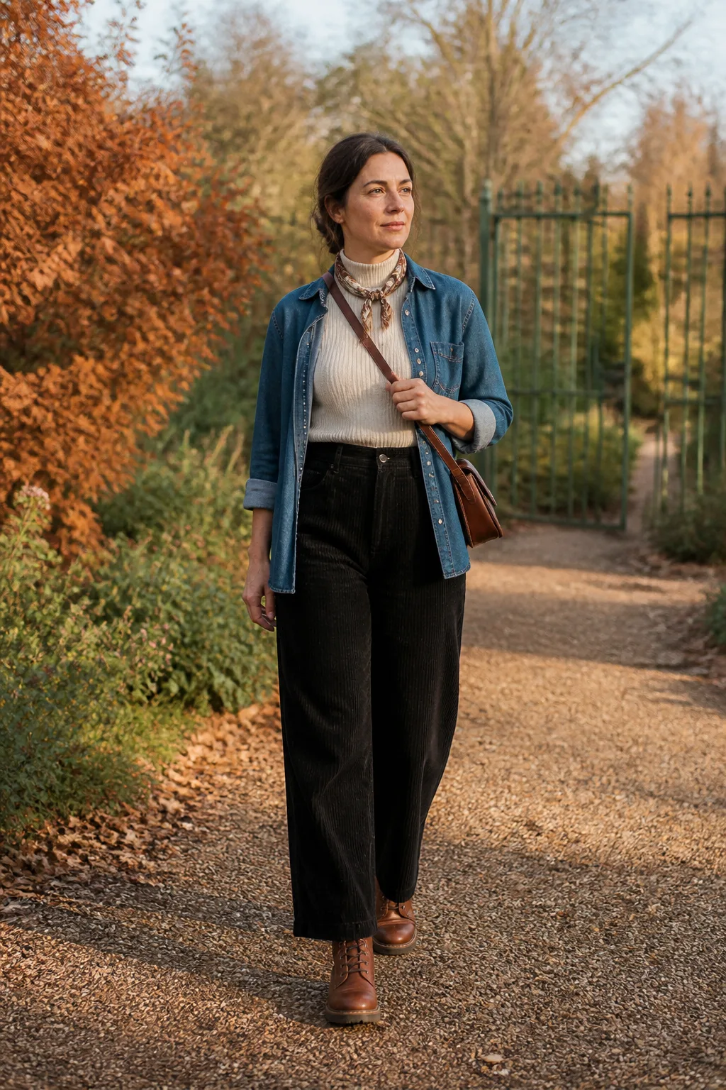 Black Corduroy Pants with a Denim Shirt Jacket