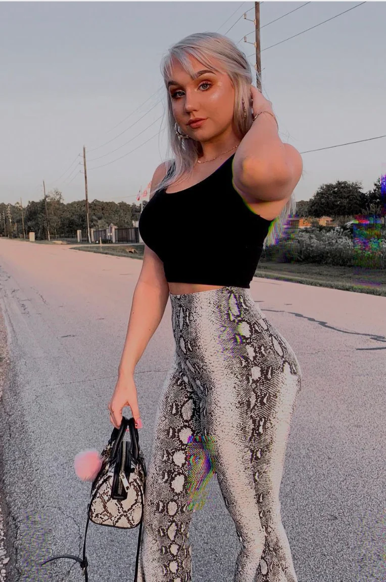 Black Crop Top + Snake Print Leggings + Black Pointed-Toe Heels