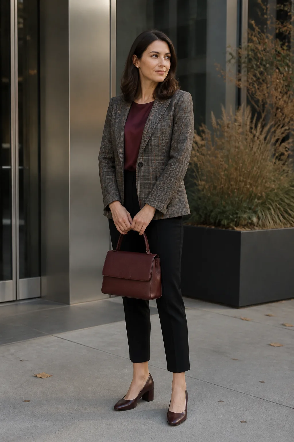 Black Cropped Trousers with a Plaid Blazer