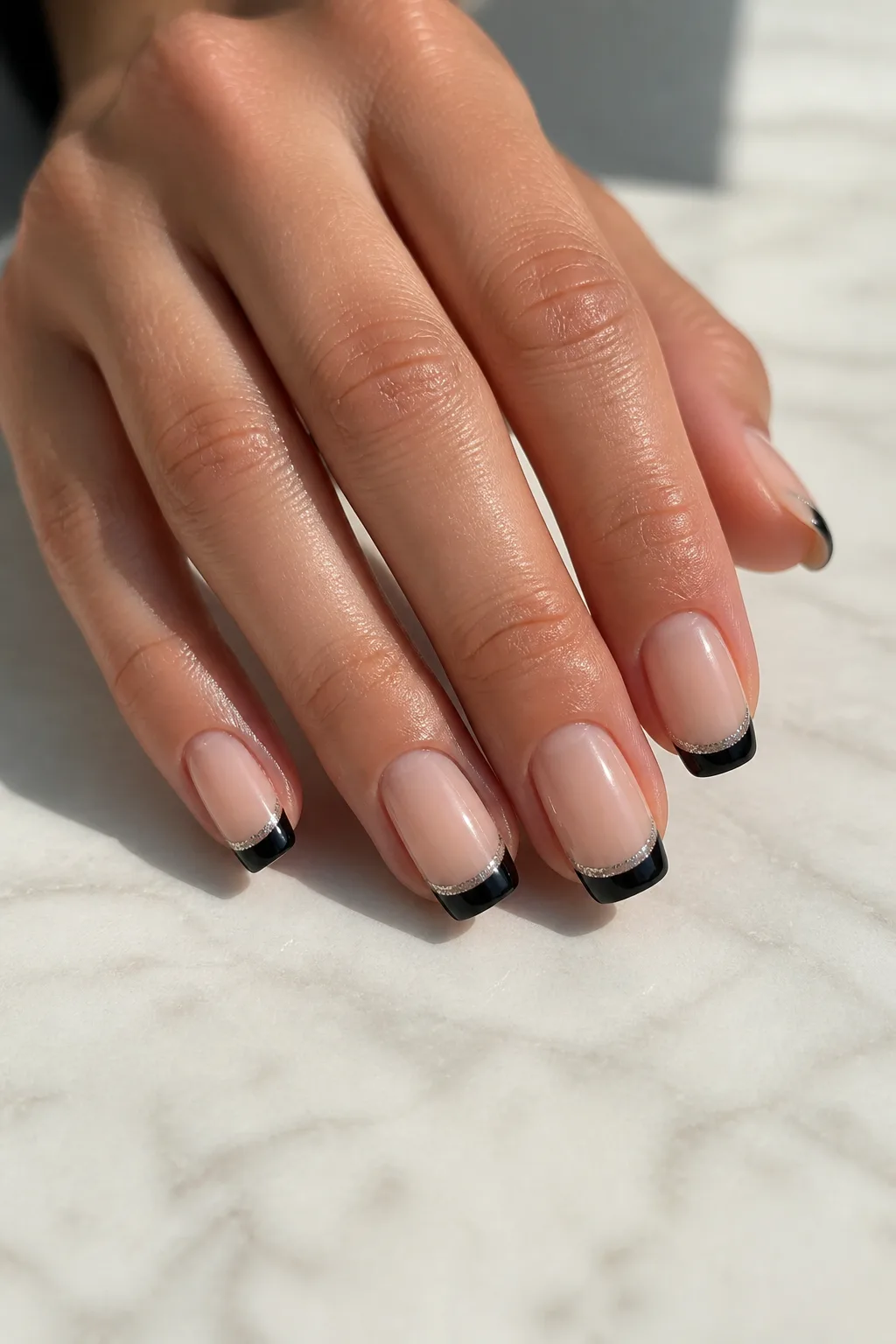 Black French With Micro Glitter