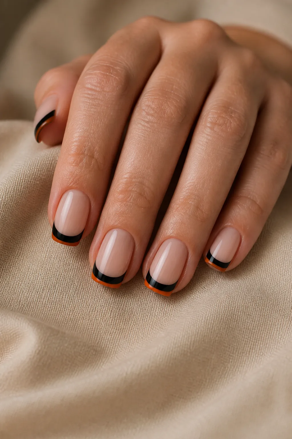 Black French With Orange Tips