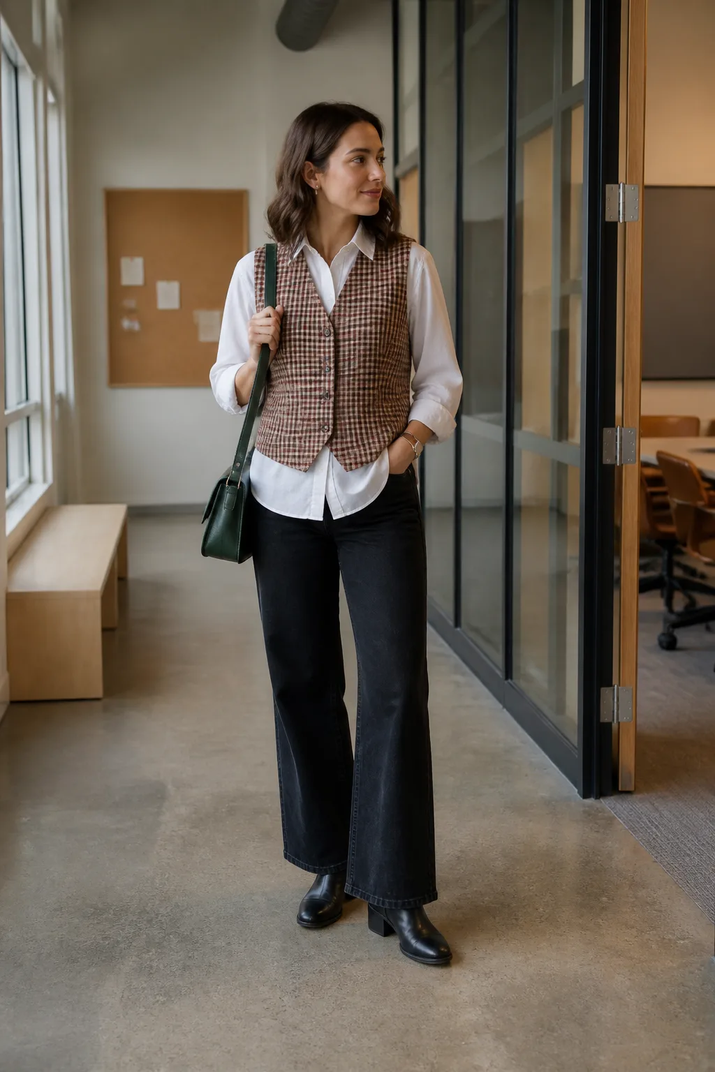 Black Jeans with a Checked Waistcoat