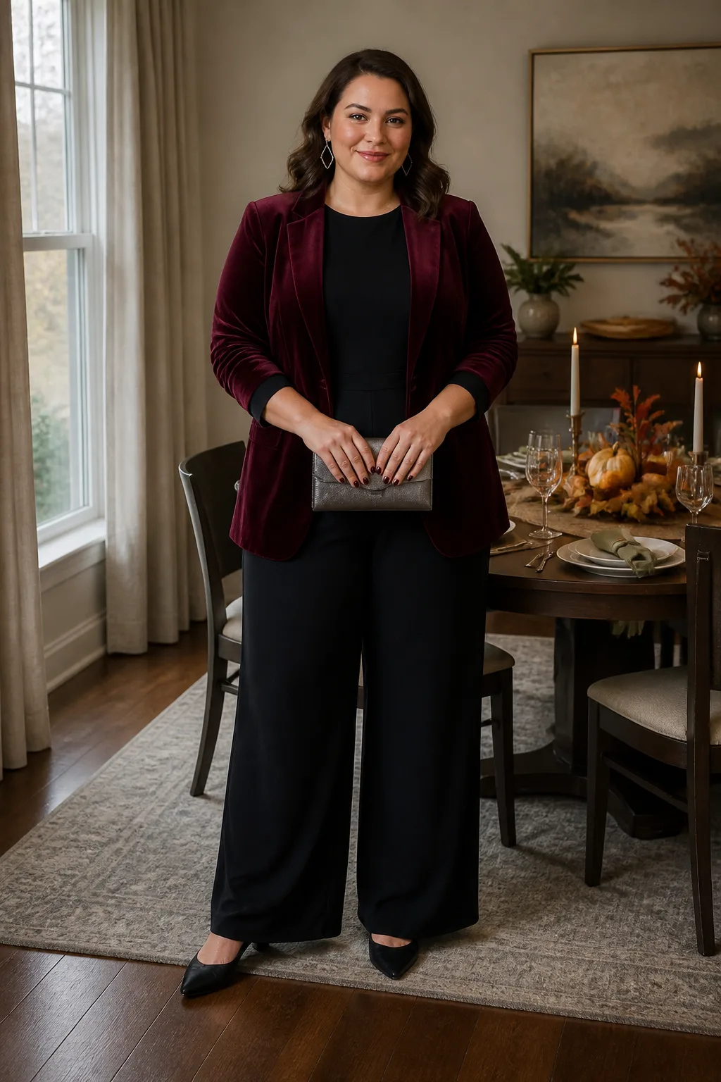 Black Jumpsuit with Garnet Blazer