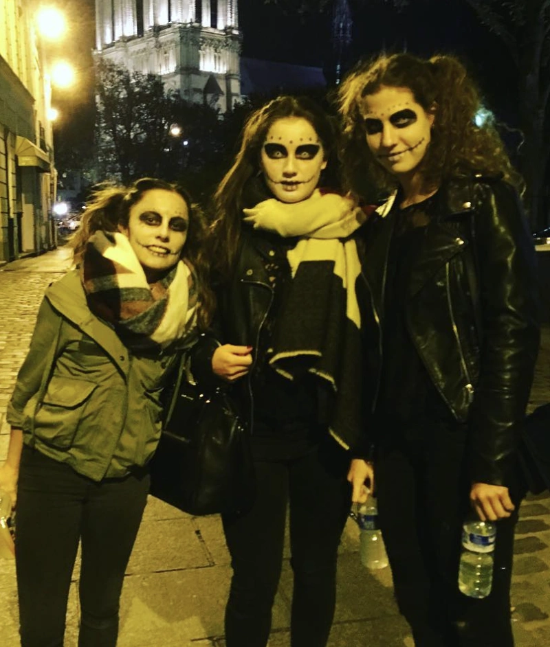 Black Leather Jackets + Cozy Scarves + Spooky Face Paint