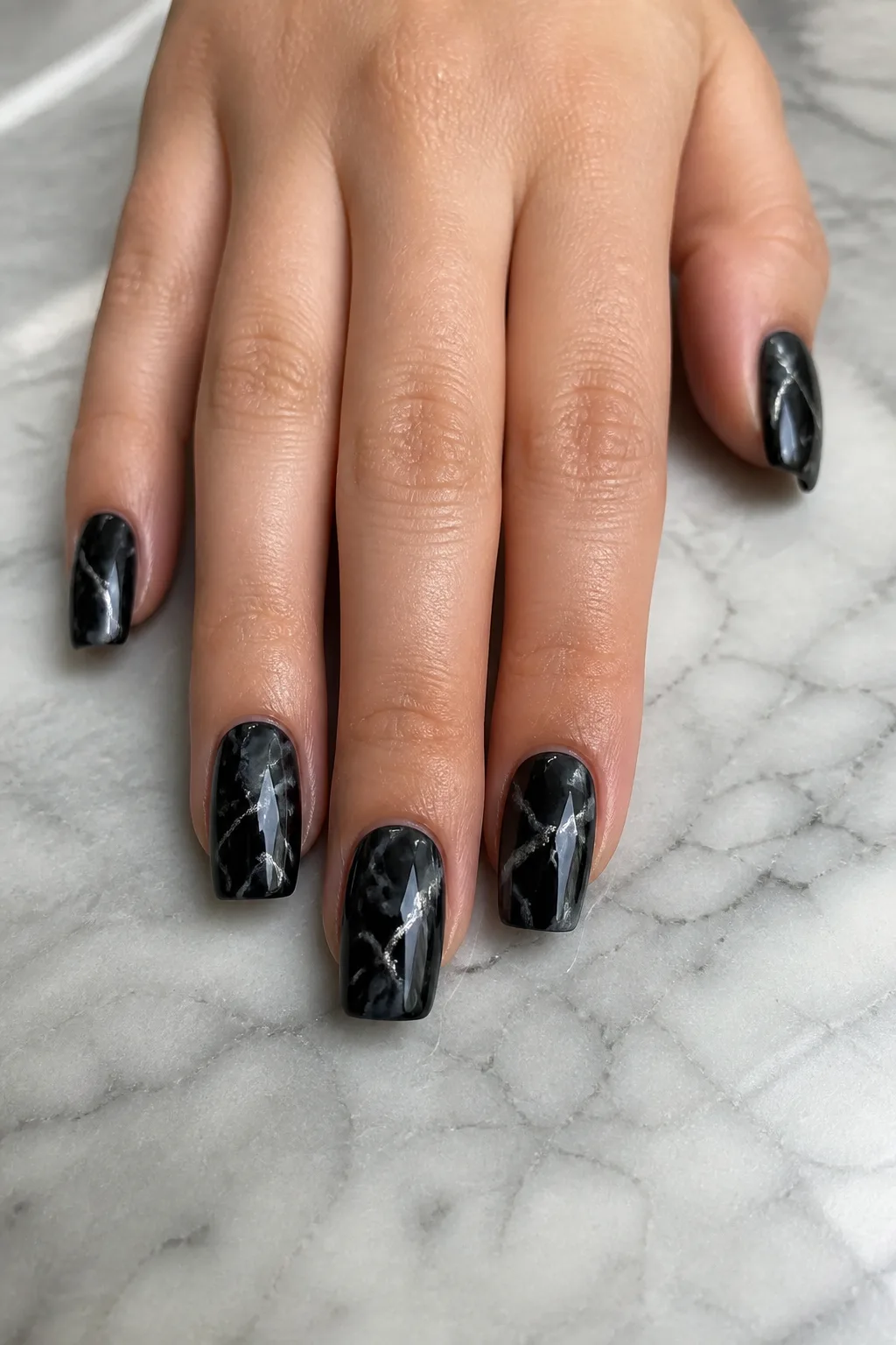 Black Marble With Silver Veins