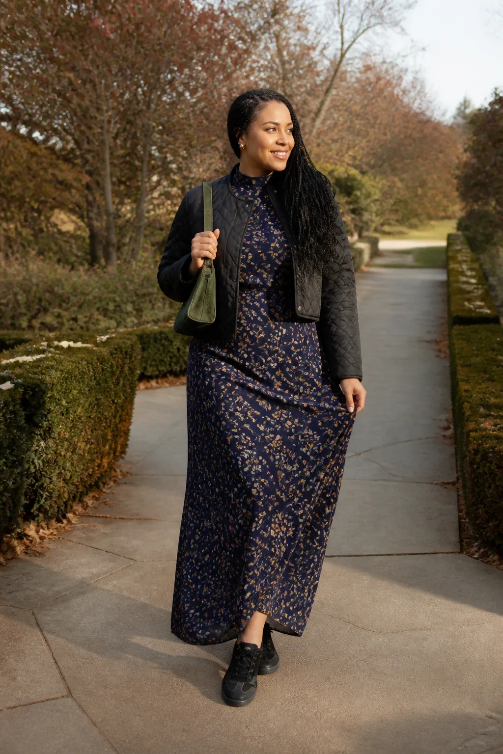Black Sambas with a Floral Maxi Dress