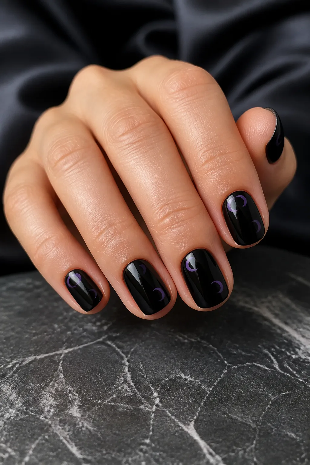 Black Satin with Purple Moons