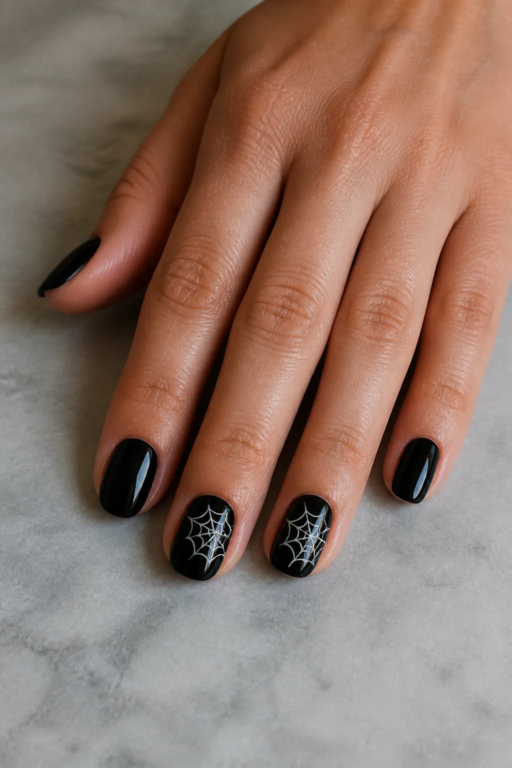 Black Spiderweb Accent Nails