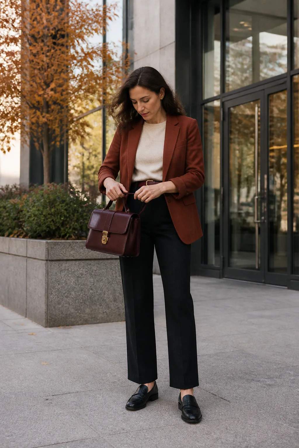 Black Tailored Trousers with an Ivory Merino Sweater
