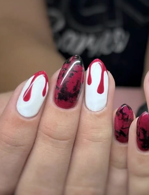 Blood Drip and Vein Textured Almond Nails