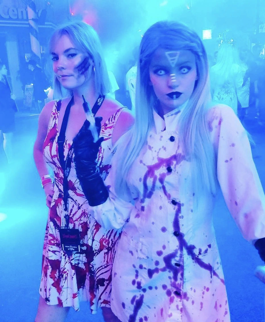 Bloody Dress + Horror Lab Coat + Black Gloves + Spooky Face Makeup