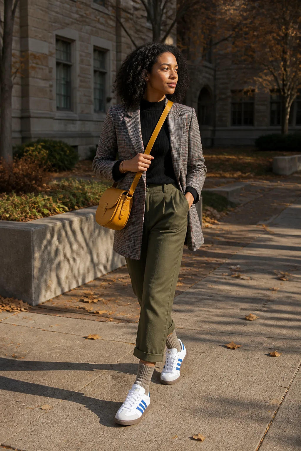 Blue Sambas with a Checked Blazer