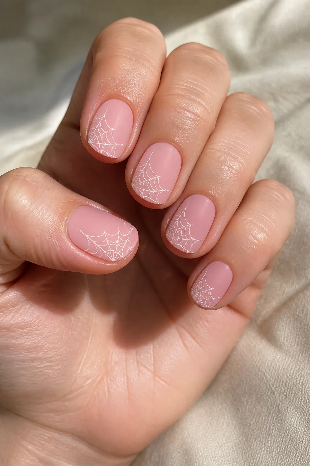 Blush Spiderweb Nails