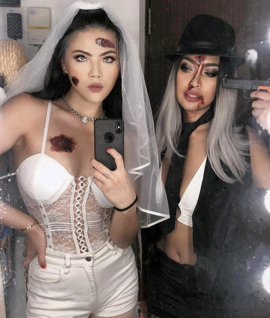 Bride Zombie Costume + Gangster Attire + Fake Blood Accessories