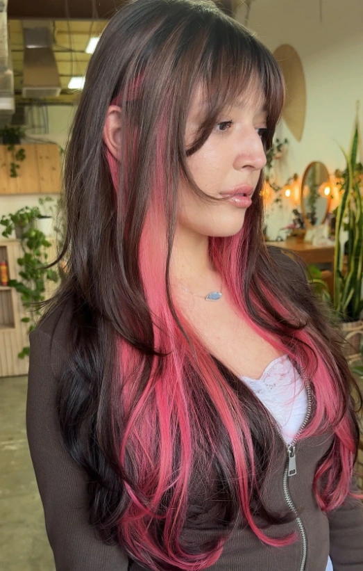 Brown Hair with Contrasting Bubblegum Pink Highlights