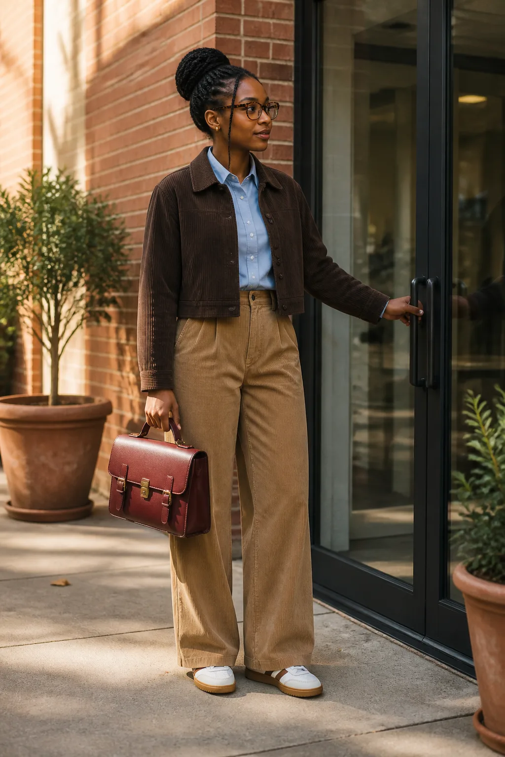 Brown Sambas with a Corduroy Suit