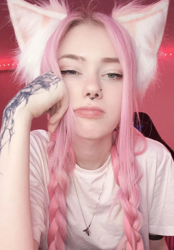Bubblegum Dreams: Pastel Pink Braids and Kitty Ears