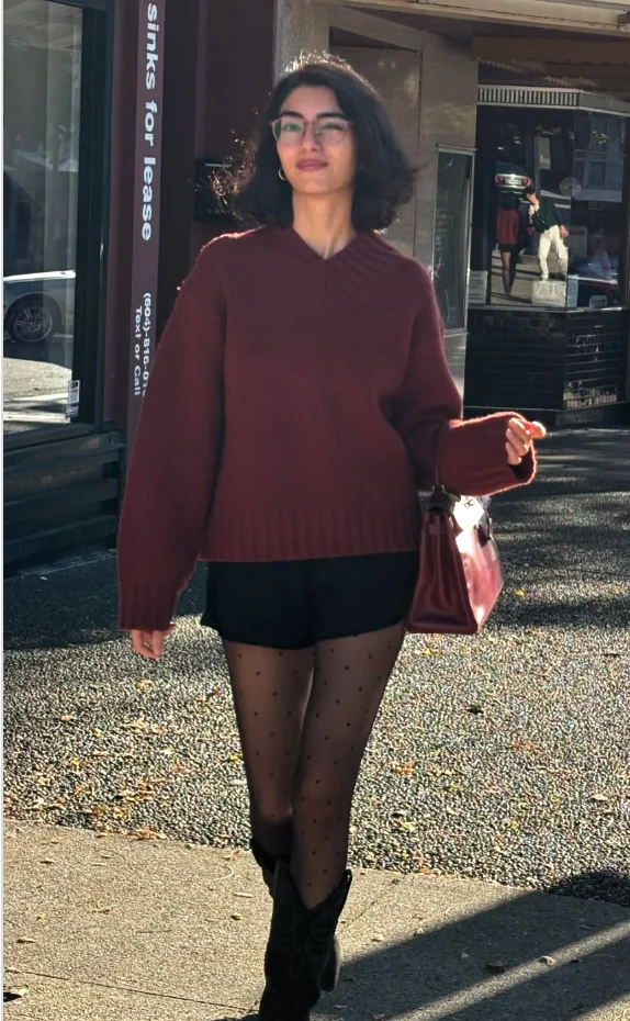 Burgundy Sweater + Patterned Tights