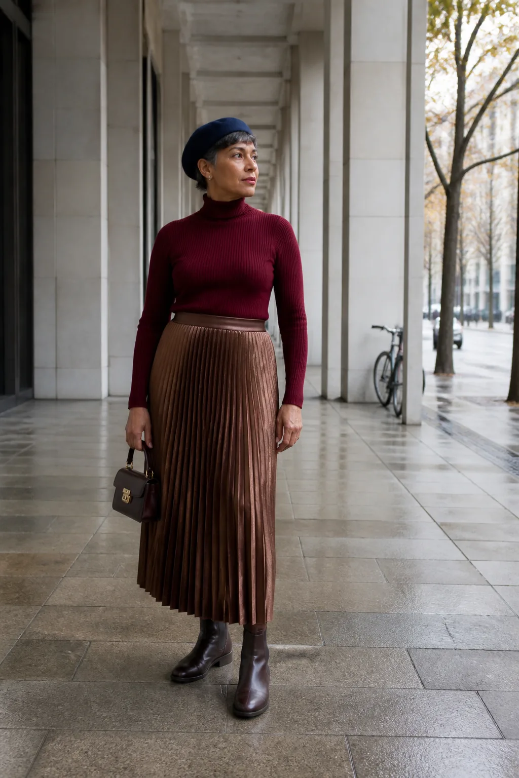 Burgundy Turtleneck with a Slip Skirt