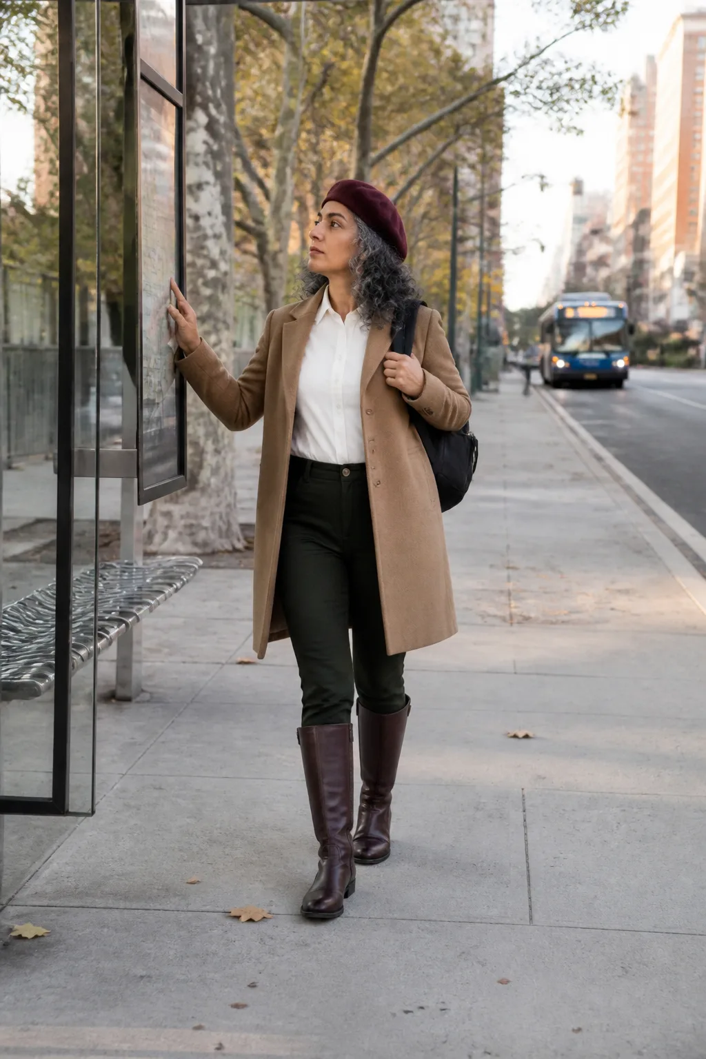 Camel Car Coat, Green Trousers and Riding Boots
