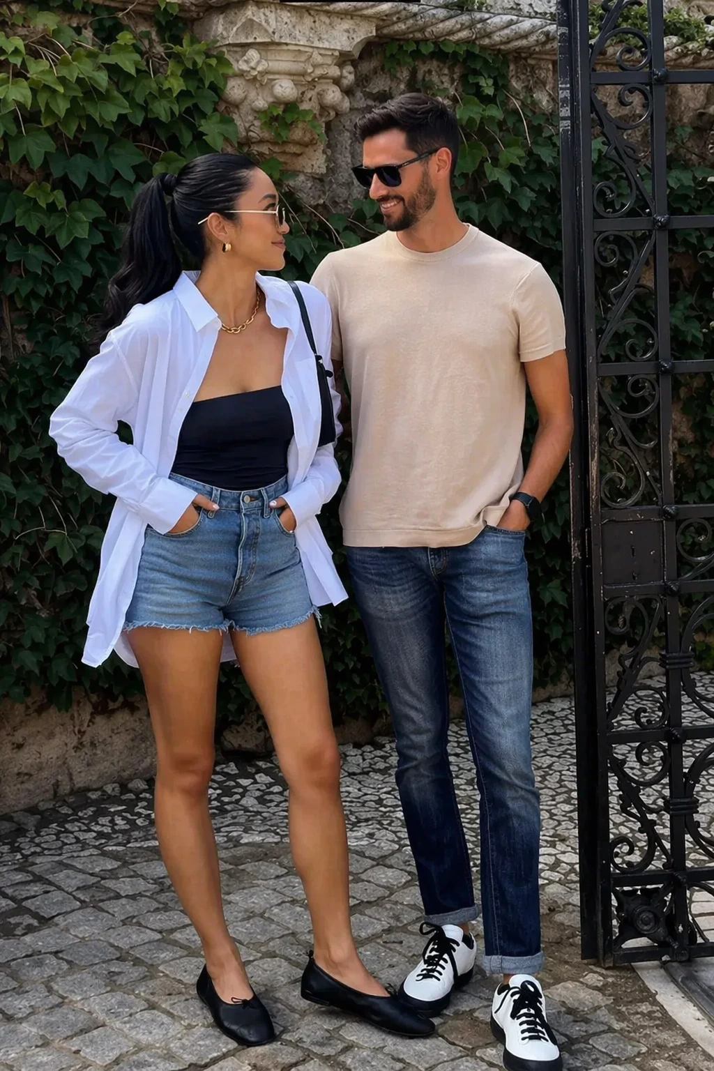 Casual Chic: Denim Shorts + Light Shirt