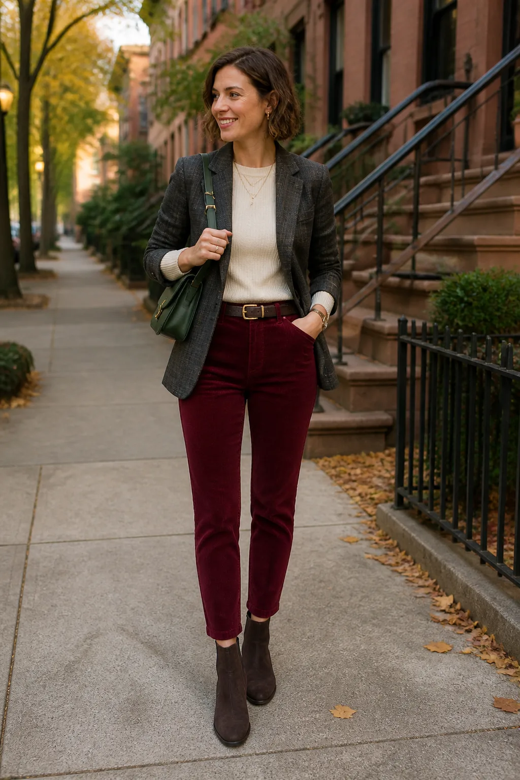 Charcoal Blazer with Burgundy Corduroy Pants