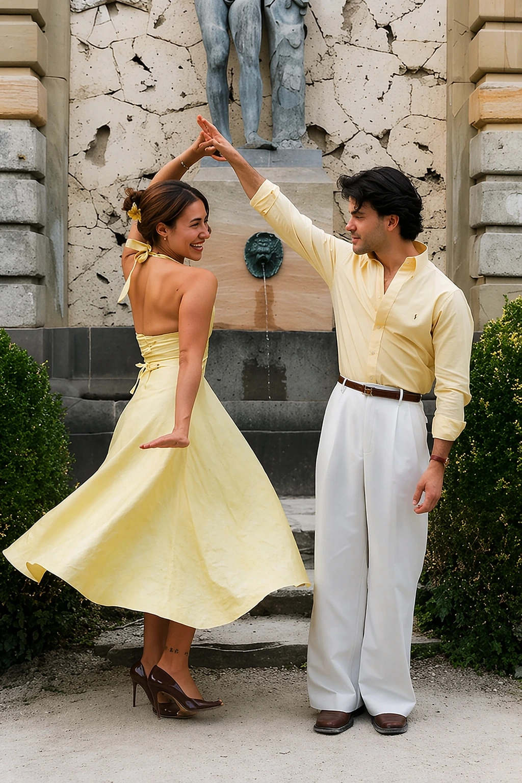 Charming Yellow Sundress and Casual Button-Up