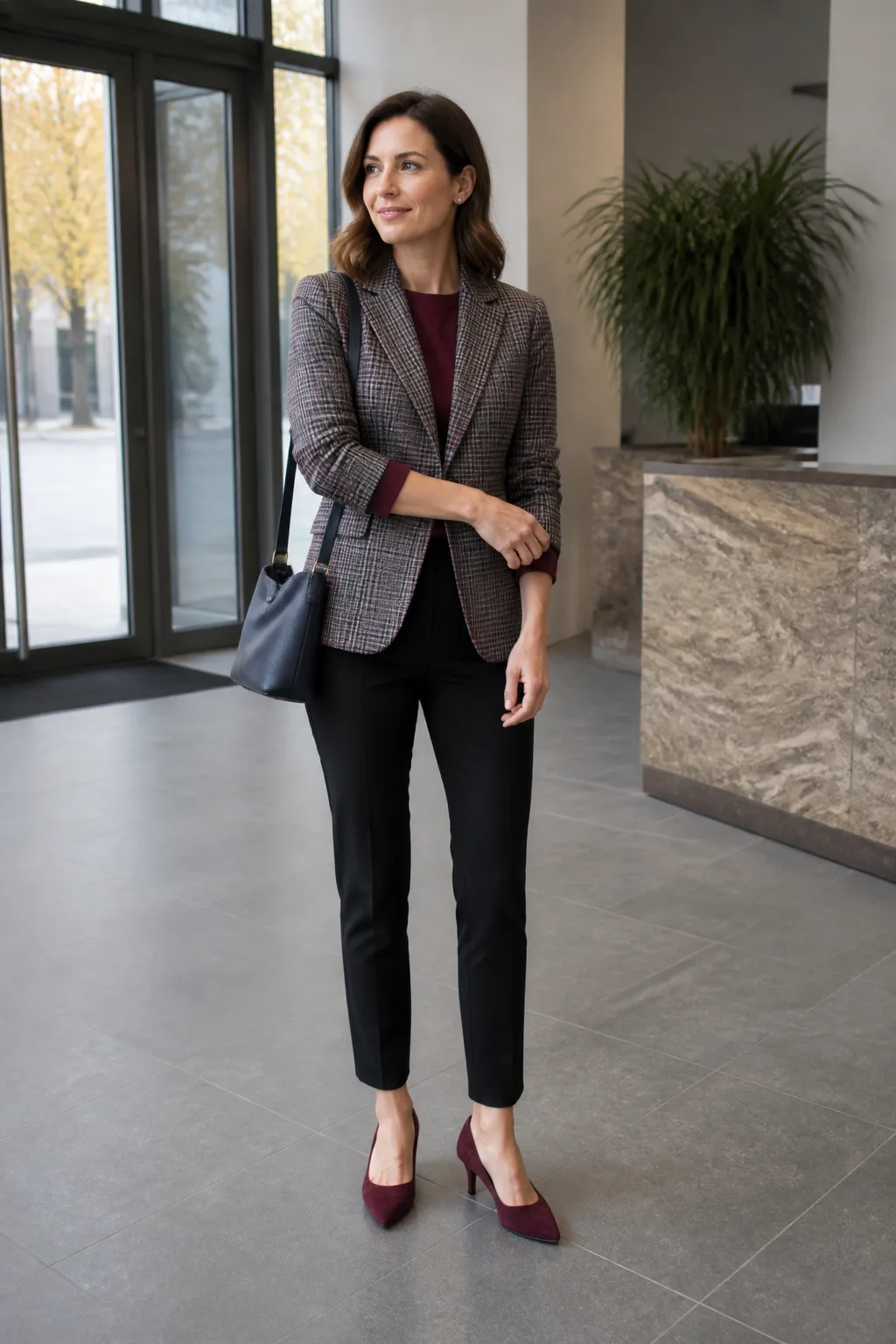 Checked Blazer with Black Trousers