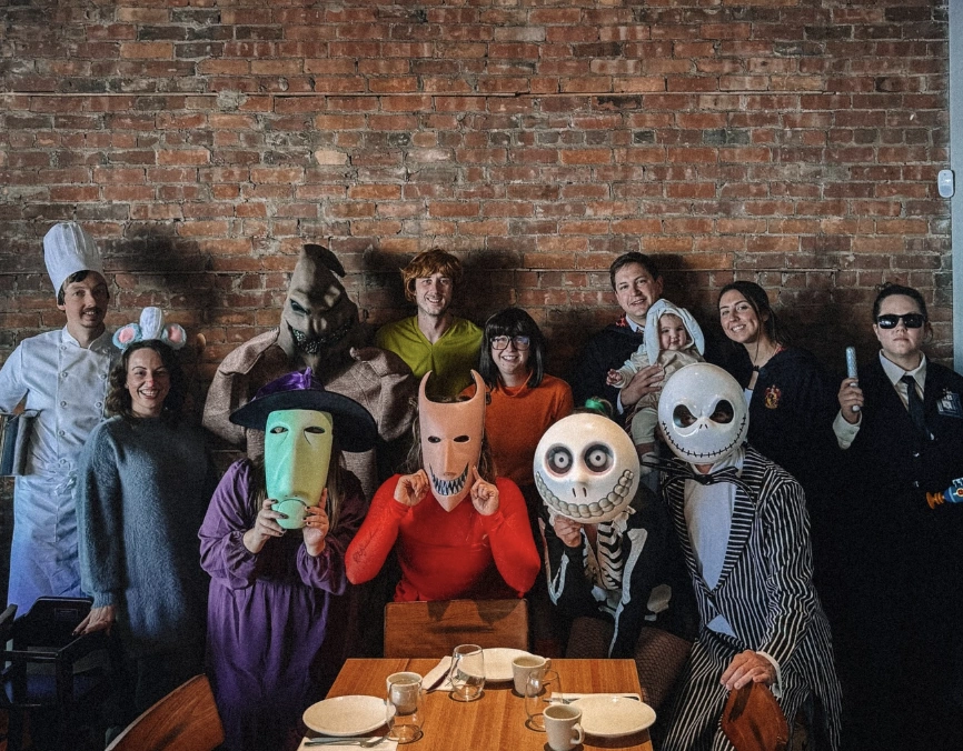 Chef Outfit + Scary Monster Mask + Velma Costume + Cartoon Skeleton Suit + Jack Skellington Suit
