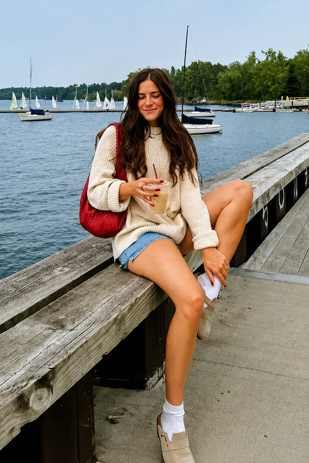 Chunky Knit Sweater & Denim Shorts