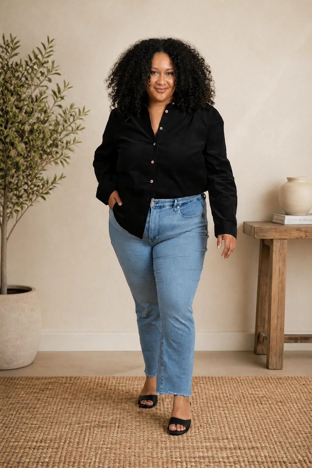 14- Classic Black Shirt With Light Denim