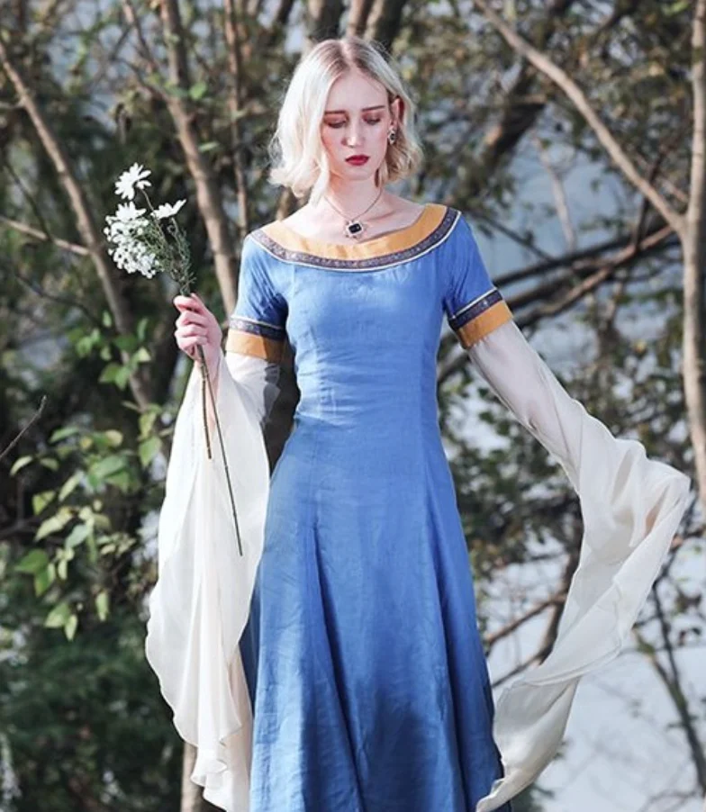 Classic Charm: Blue Gold Medieval Gown
