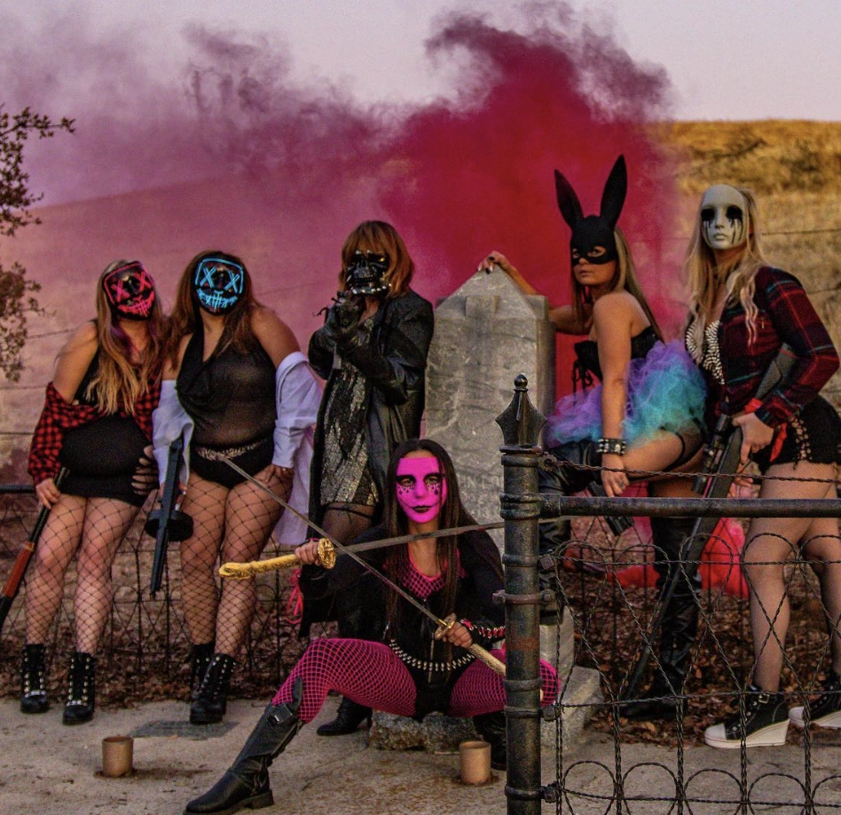 Colorful Tutu + Fishnet Stockings + Skull Masks + Leather Jacket + Combat Boots