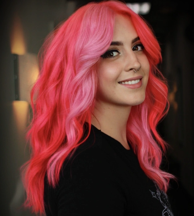 Contrasting Watermelon and Bubblegum Pink Hair Color