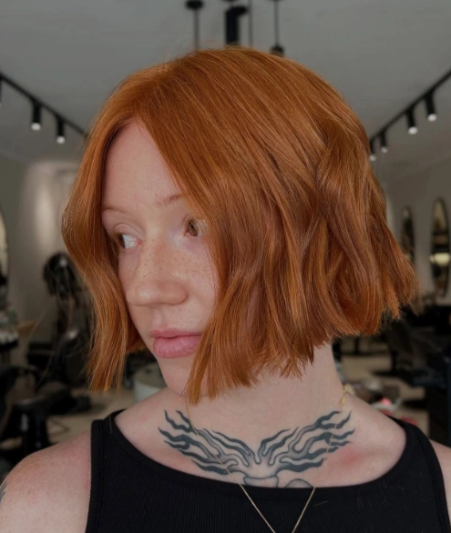 Copper Bob with Subtle Waves and a Crisp Blunt Cut