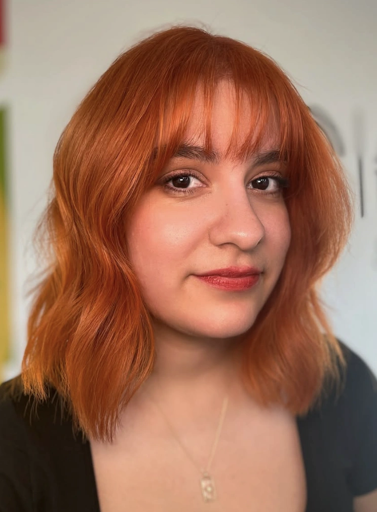 Copper Dream: Wavy Medium Bob with Textured Bangs