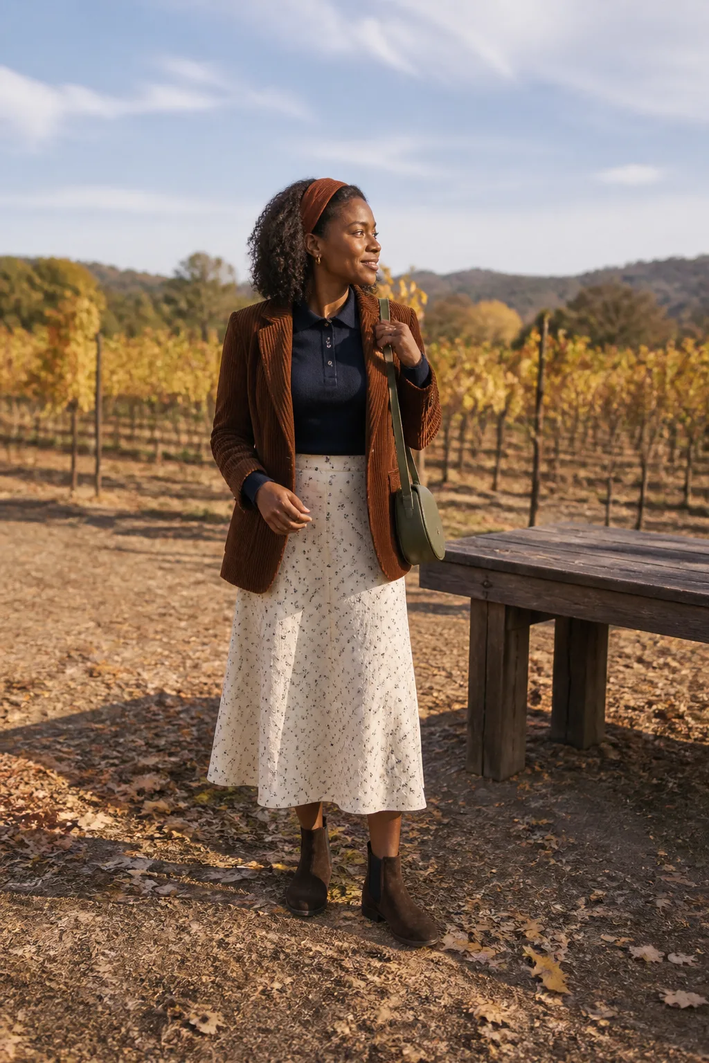 Corduroy Blazer with Printed Skirt