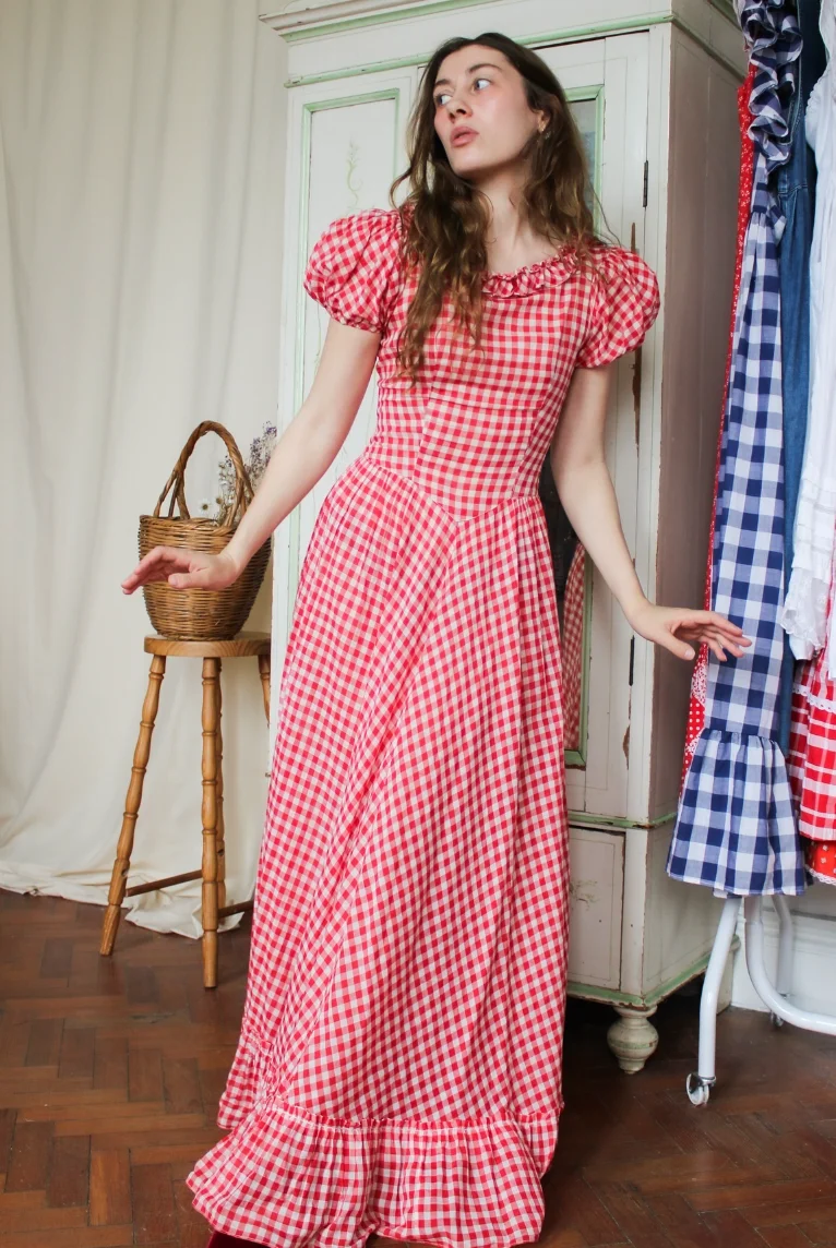 Country Charm: Red Gingham Maxi Dress