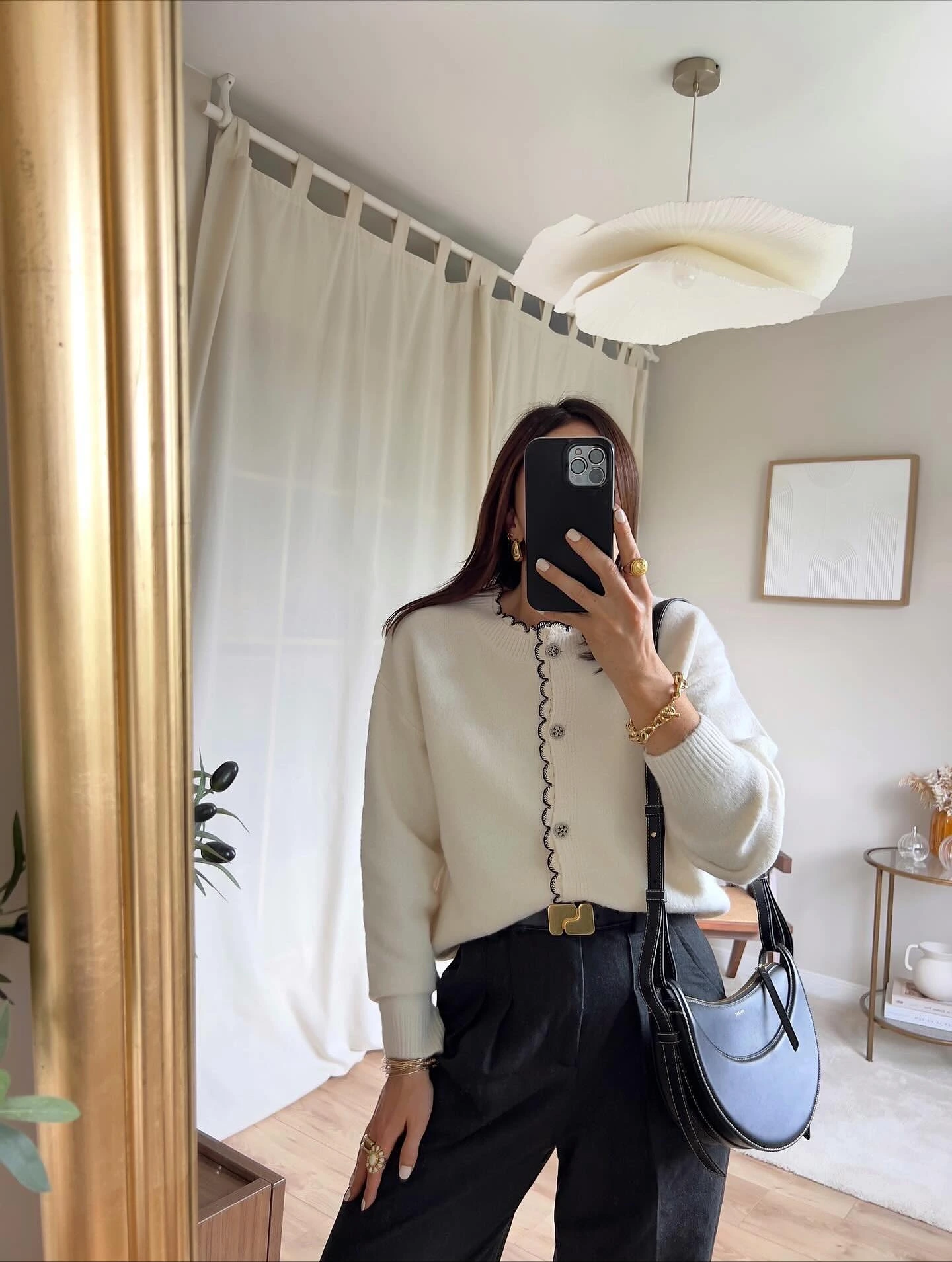 8 - Cream Cardigan, Sharp Trousers