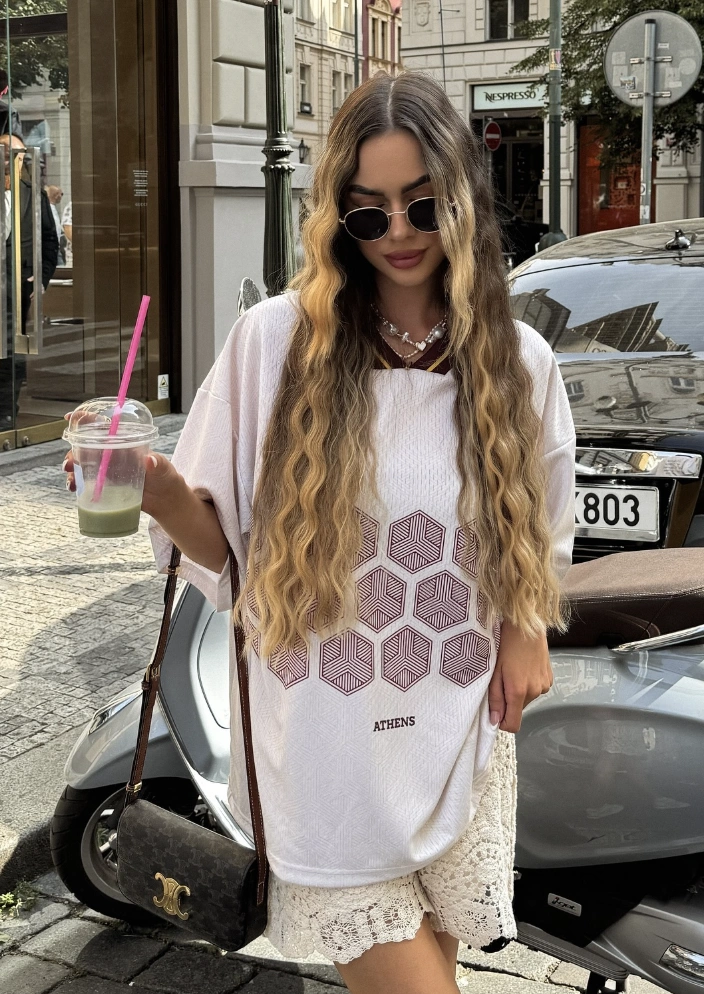Cream Lace Shorts + Oversized Graphic Tee