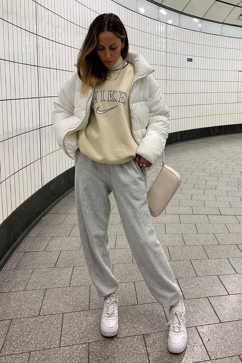 6- Cream Sweatshirt and Grey Sweatpants