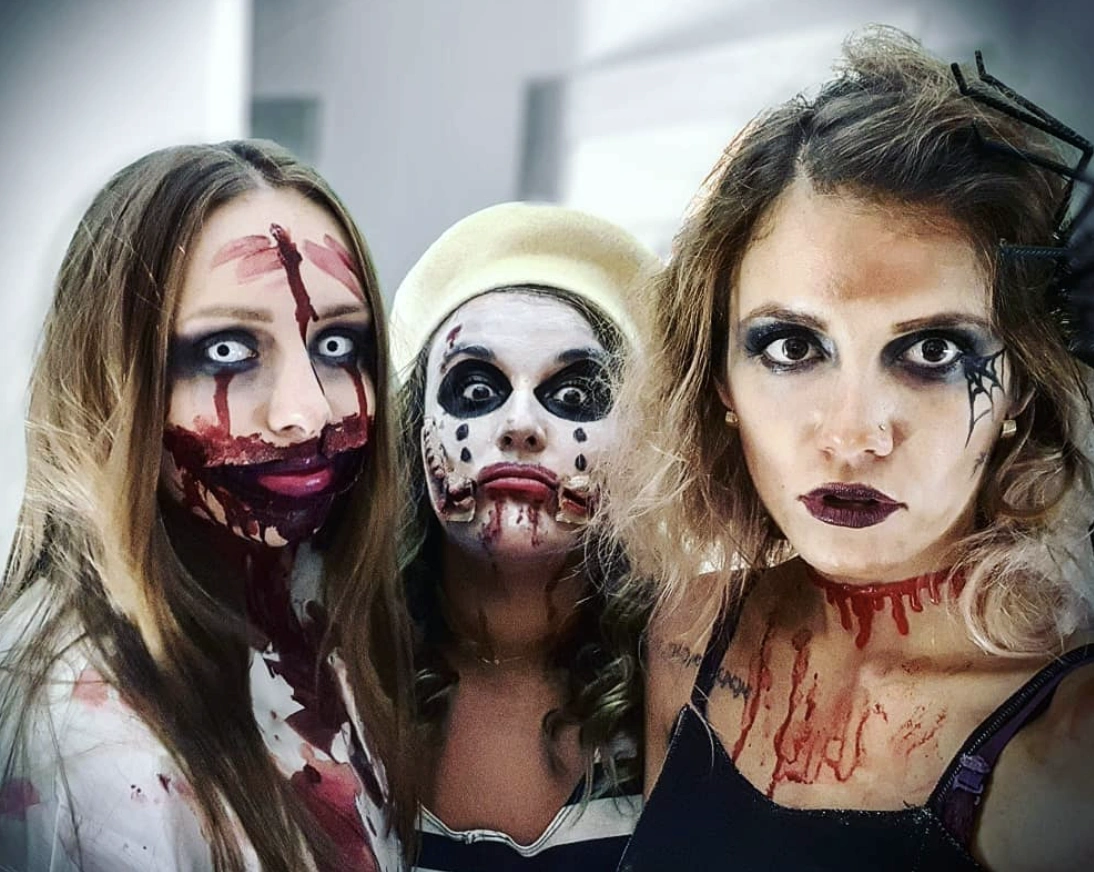 Creepy Zombie Costume + Sinister Clown Attire + Bloodied Ghost Ensemble